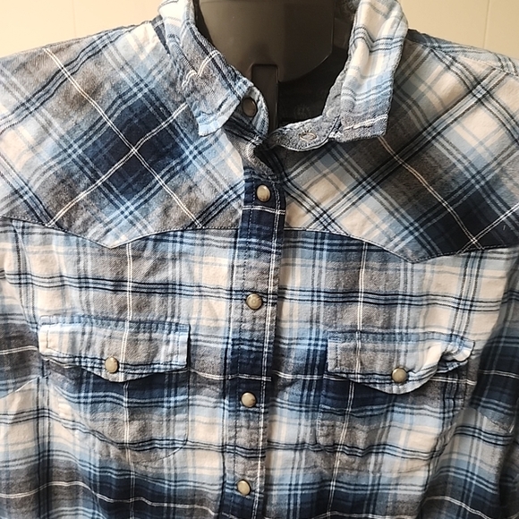 JACHS Girlfriend Ladies Blue Plaid Flannel Shirt - Size Large - Picture 2 of 9